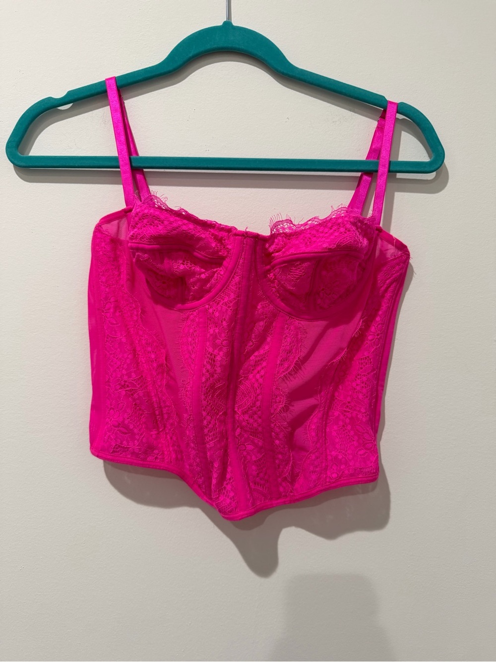 SHEIN Hot Pink Lace Bustier Tank Top